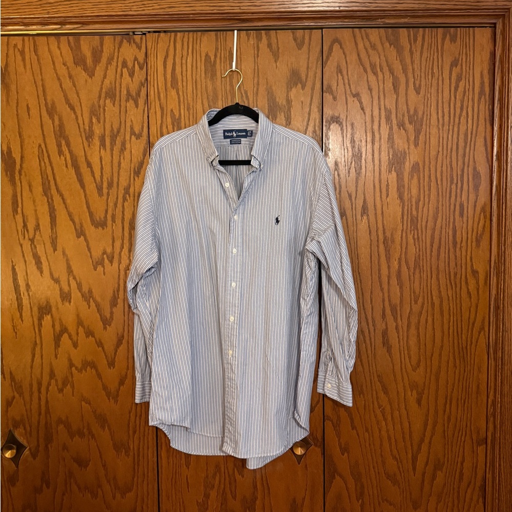 Ralph Lauren Yarmouth 17 34/35 Blue Striped Button Down Shirt